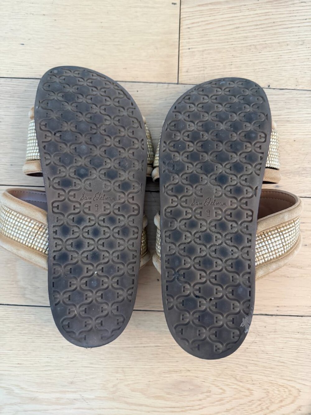 Sam Edelman Raffia Double Strap Slide Sandals Tan Size 9 - Picture 2 of 4